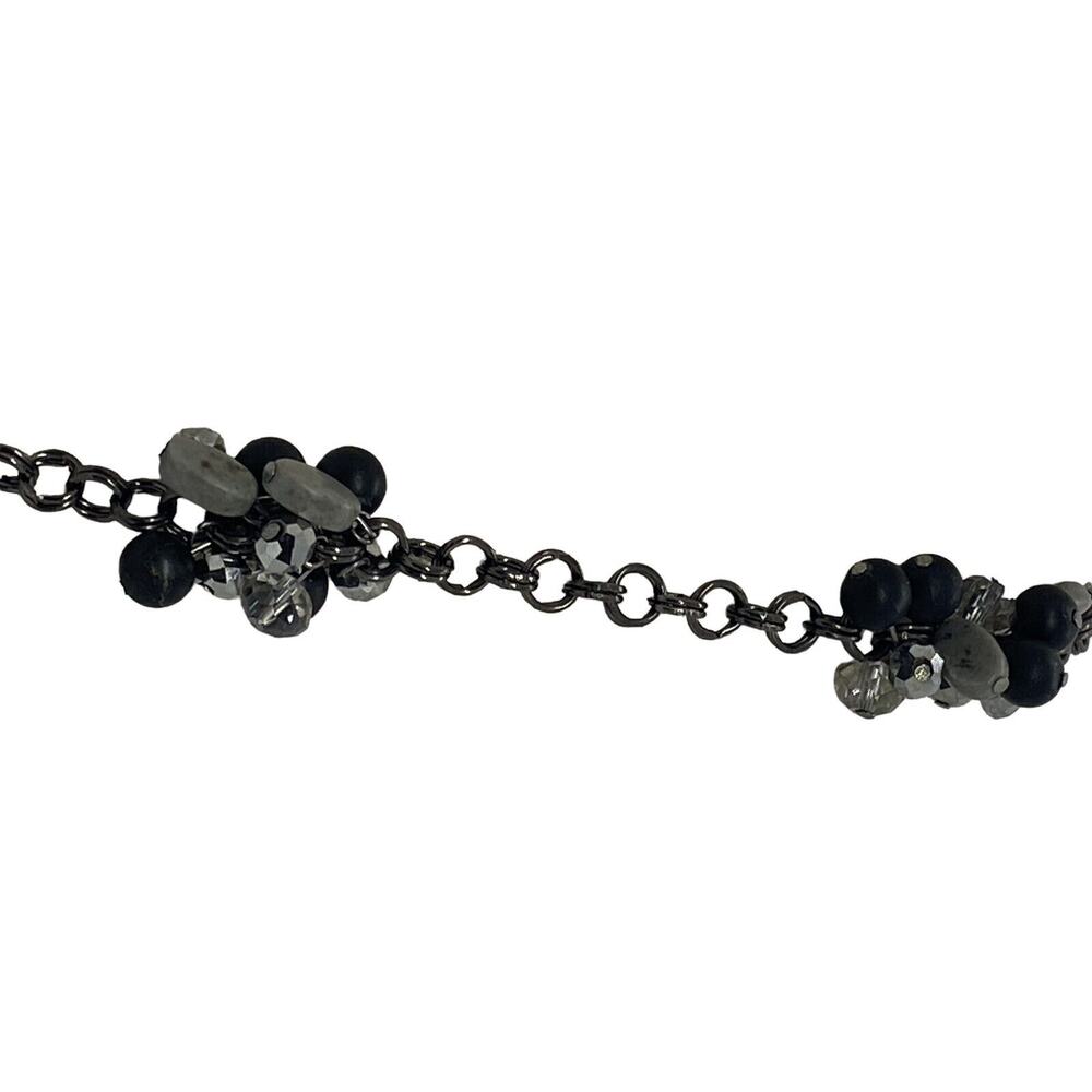 St. Emerald 36" Necklace Black Chain Faceted Black Silver Cluster Beads Fashion - Picture 6 of 13